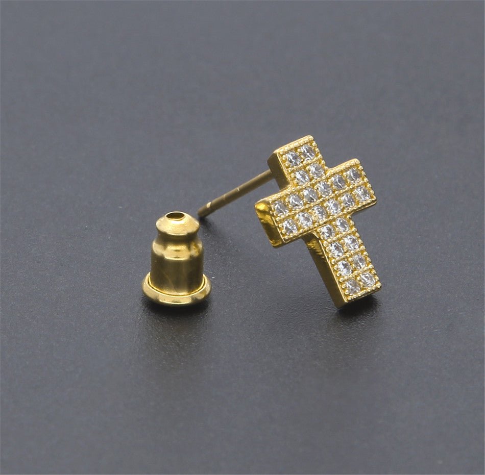 18K Gold Diamond Cross Earrings - Drip Culture Jewelry