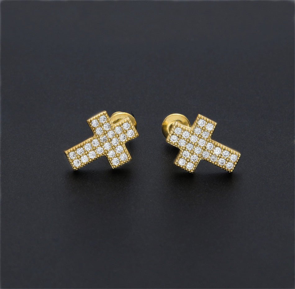 18K Gold Diamond Cross Earrings - Drip Culture Jewelry