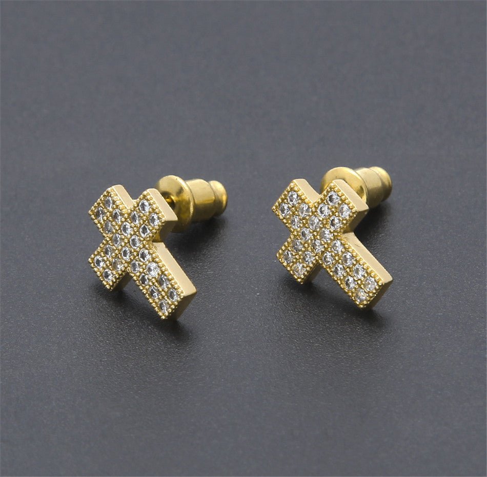 18K Gold Diamond Cross Earrings - Drip Culture Jewelry