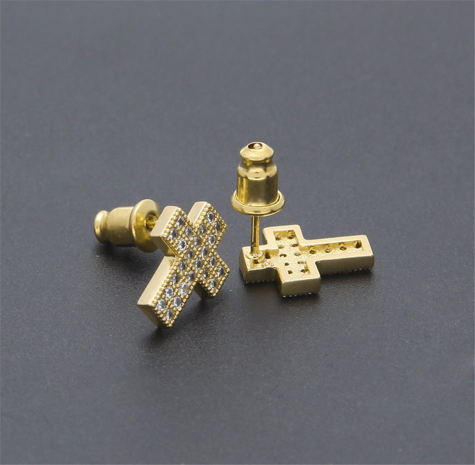 18K Gold Diamond Cross Earrings - Drip Culture Jewelry