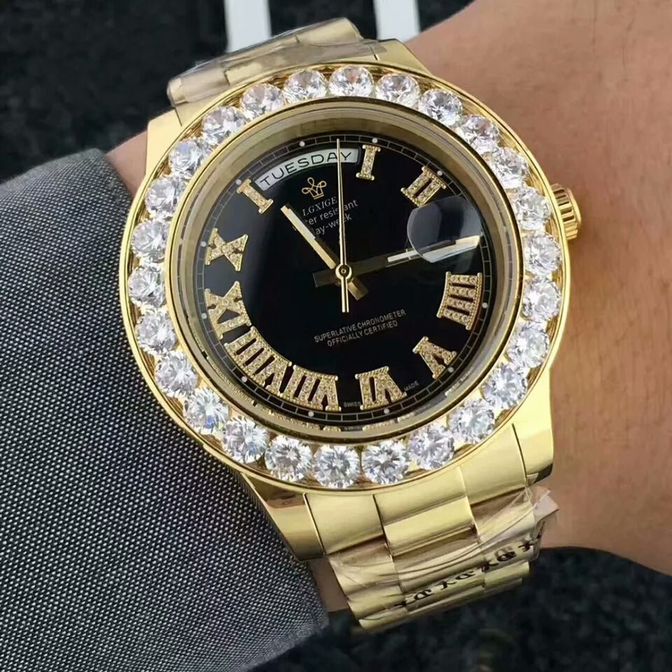 18K Gold Diamond Crown Watch - Drip Culture Jewelry