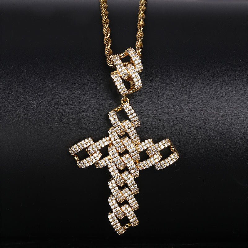 18K Gold Diamond Cuban Link Cross - Drip Culture Jewelry