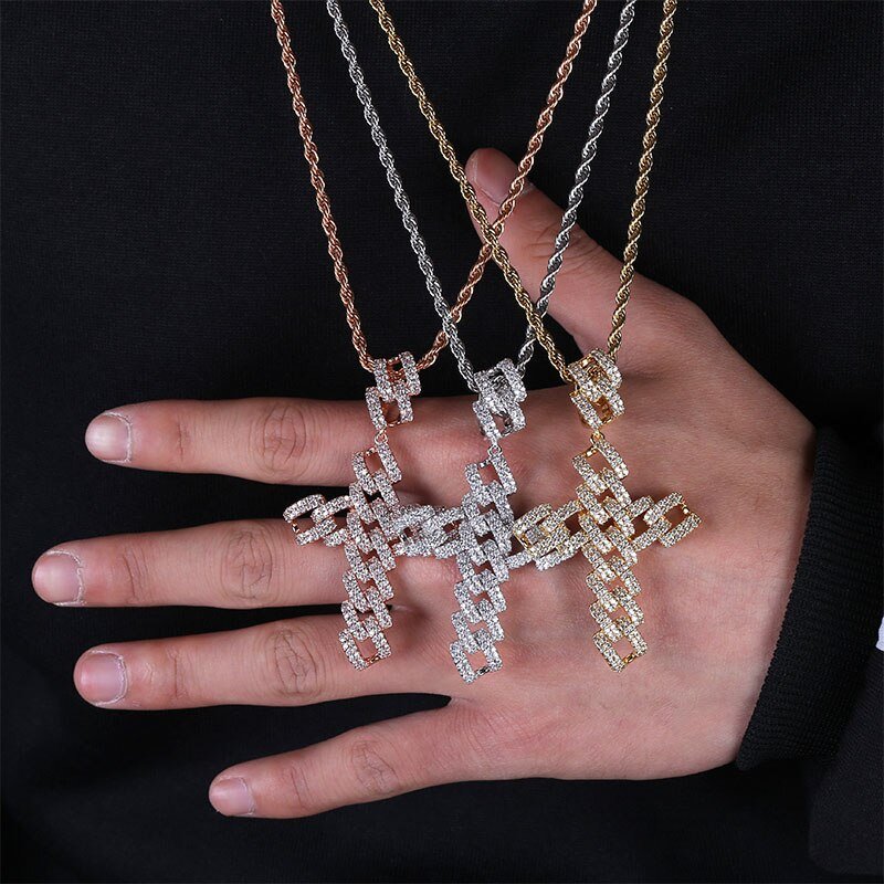 18K Gold Diamond Cuban Link Cross - Drip Culture Jewelry