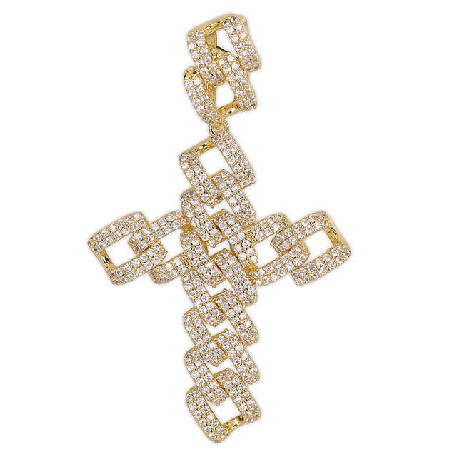 18K Gold Diamond Cuban Link Cross - Drip Culture Jewelry