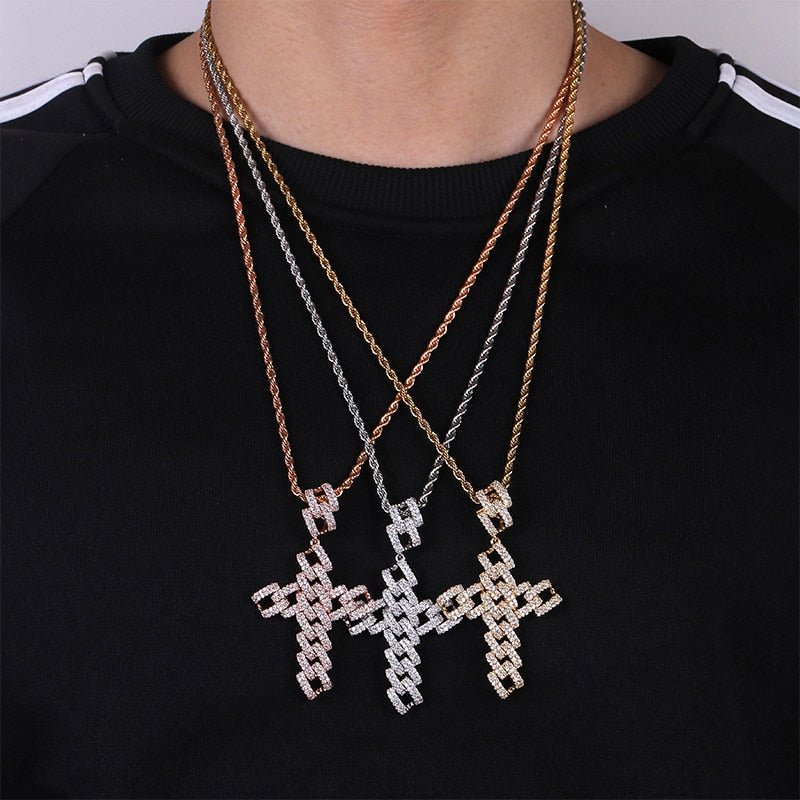 18K Gold Diamond Cuban Link Cross - Drip Culture Jewelry