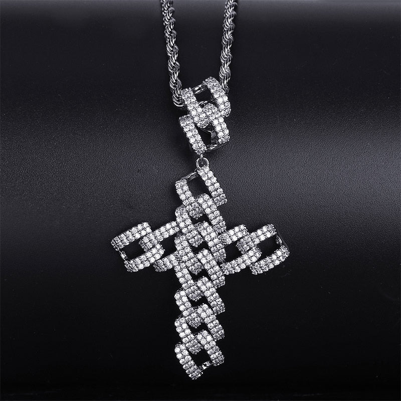 18K Gold Diamond Cuban Link Cross - Drip Culture Jewelry