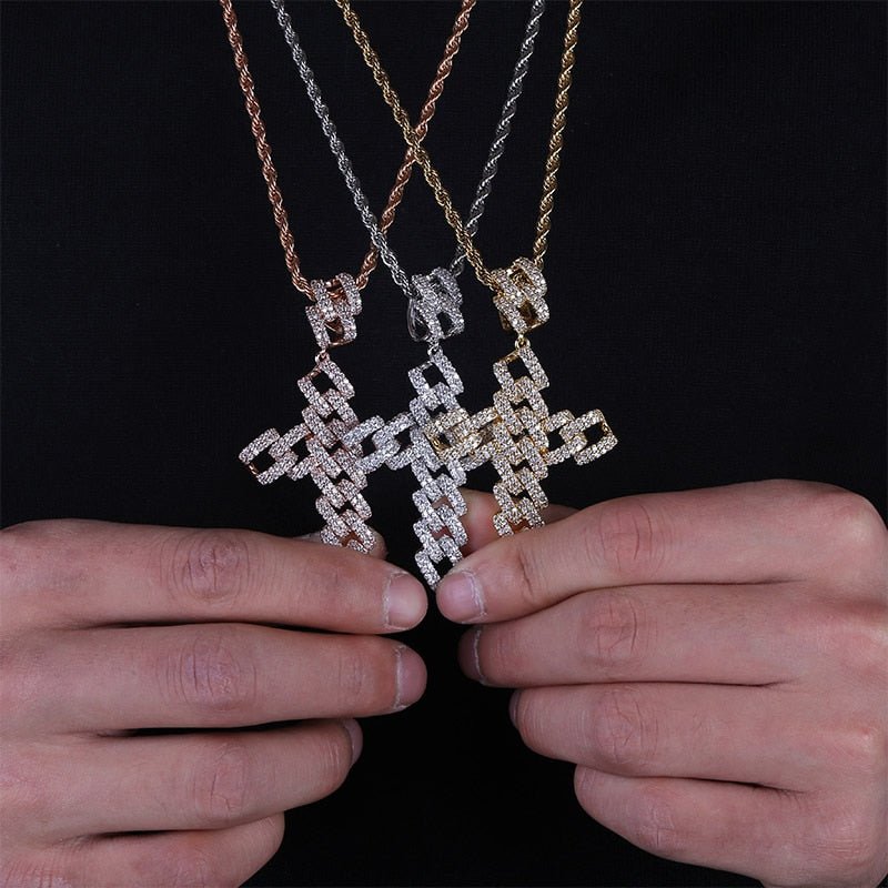 18K Gold Diamond Cuban Link Cross - Drip Culture Jewelry