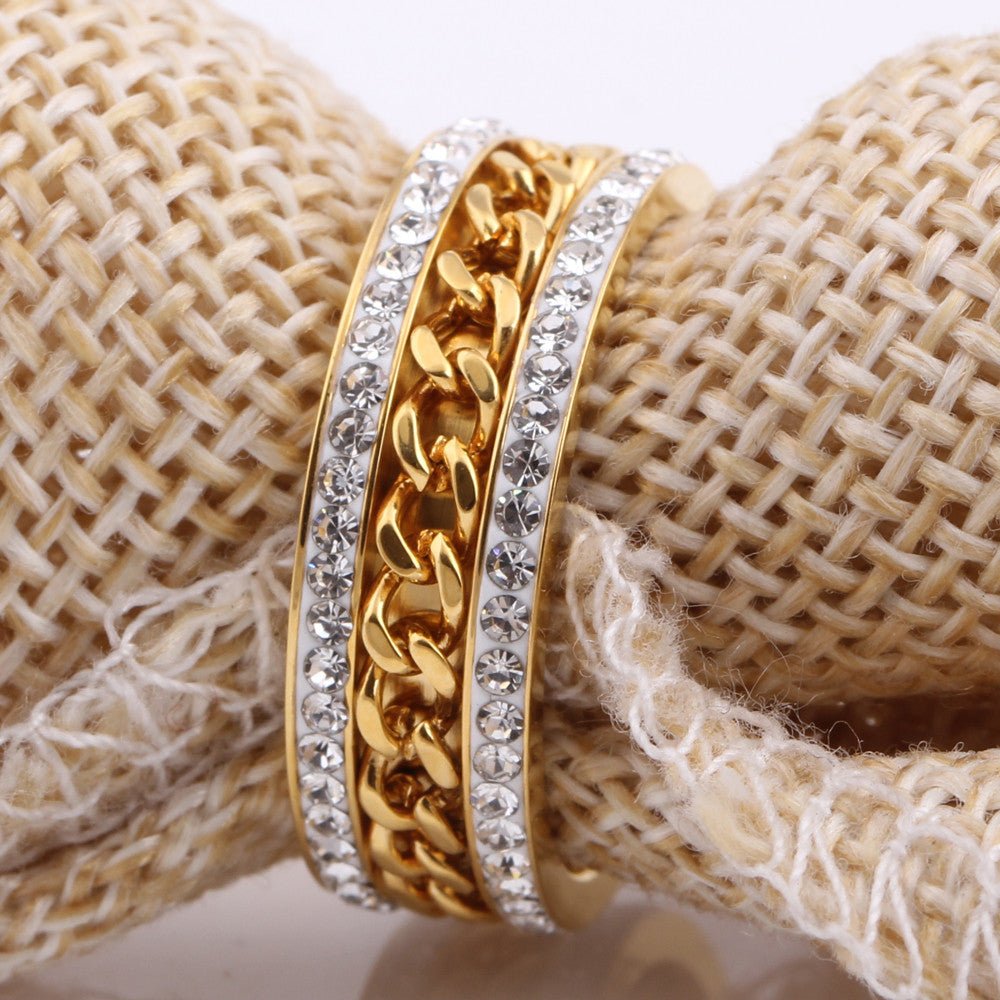 18K Gold Diamond Cuban Link Ring - Drip Culture Jewelry