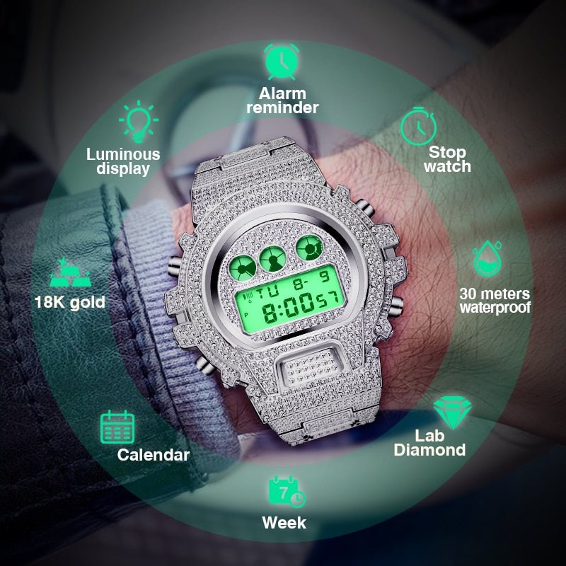 18K Gold Diamond Digital G Watch - Drip Culture Jewelry