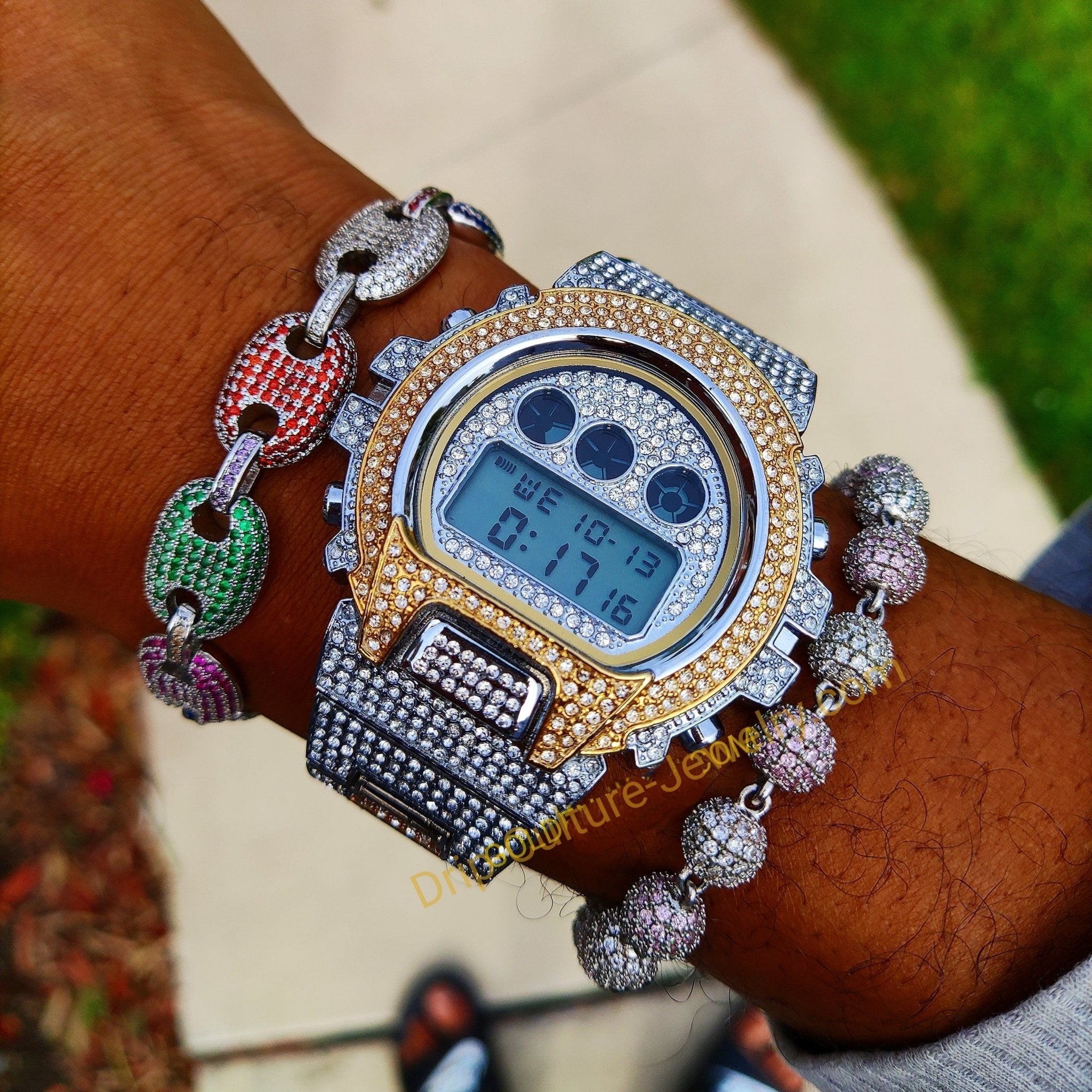 18K Gold Diamond Digital G Watch - Drip Culture Jewelry