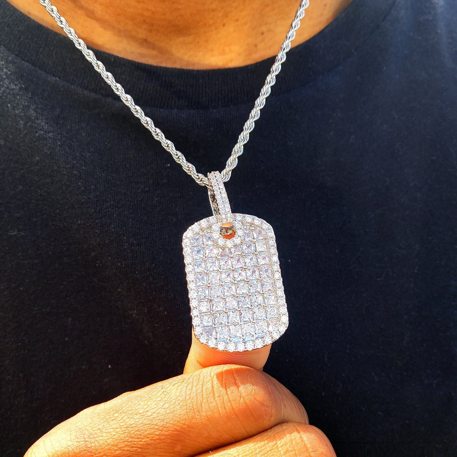 18K Gold Diamond Dog Tag Dog Tag Pendant Rectangular Pendant