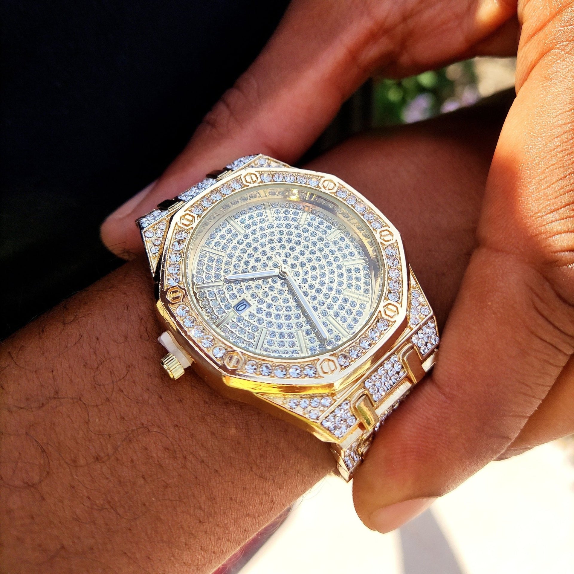18K Gold Diamond Drip Watch Diamond Octagon watch iced out
