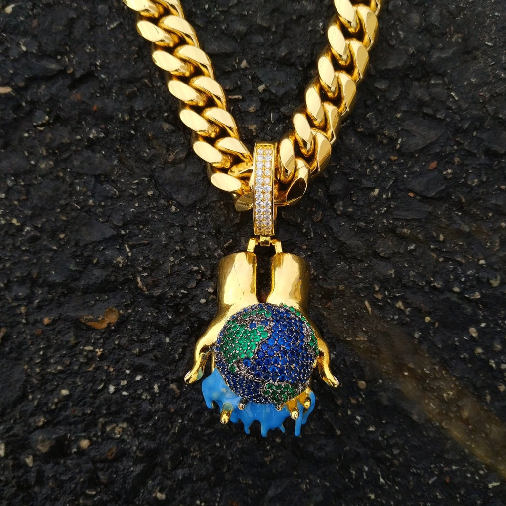 18K Gold Diamond Globe - Drip Culture Jewelry