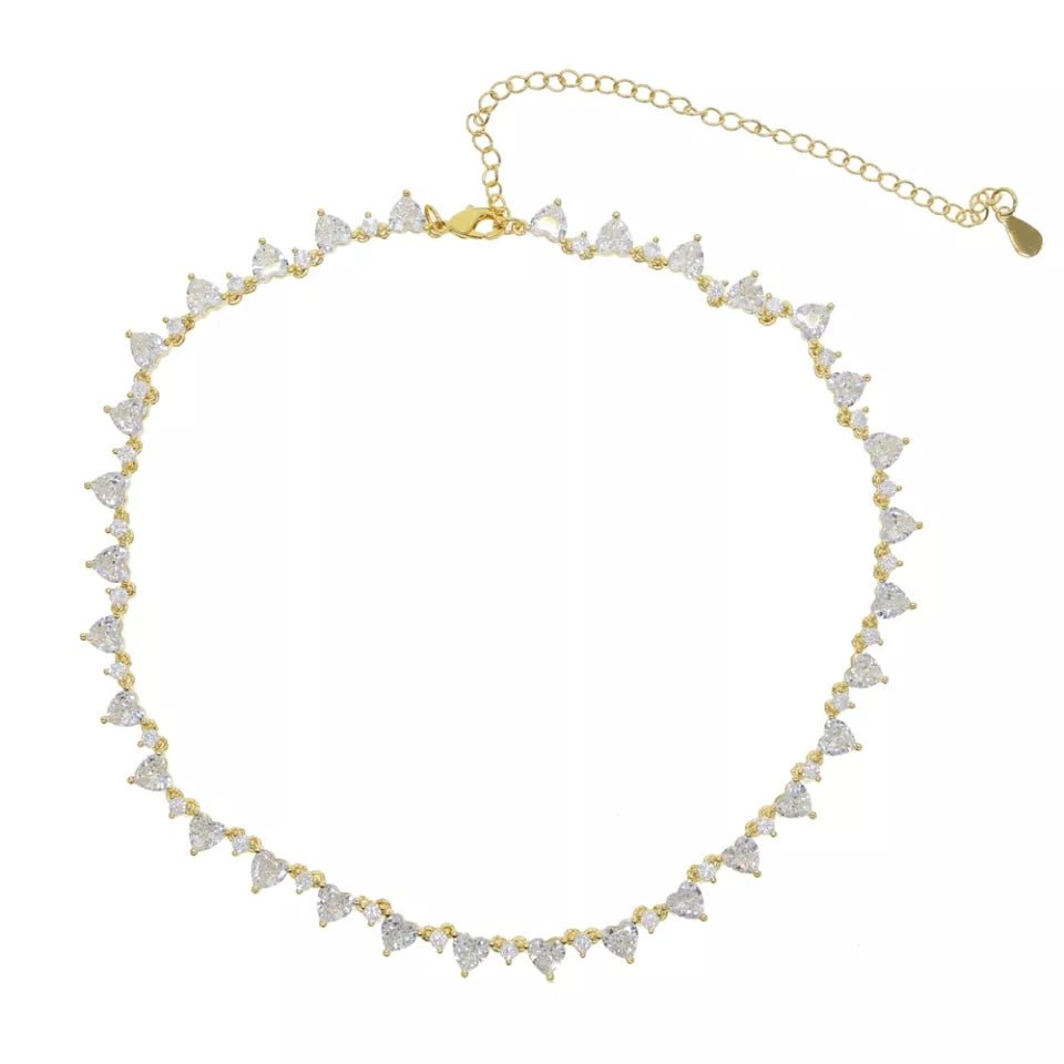 18k Gold Diamond Heart Shaped Tennis Necklace - Drip Culture Jewelry