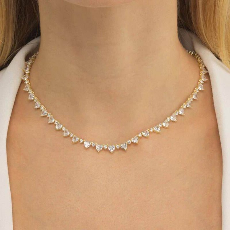 18k Gold Diamond Heart Shaped Tennis Necklace - Drip Culture Jewelry