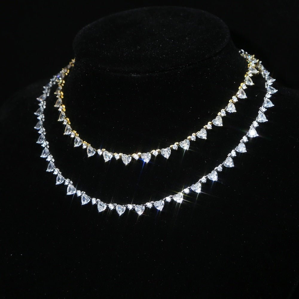 18k Gold Diamond Heart Shaped Tennis Necklace - Drip Culture Jewelry