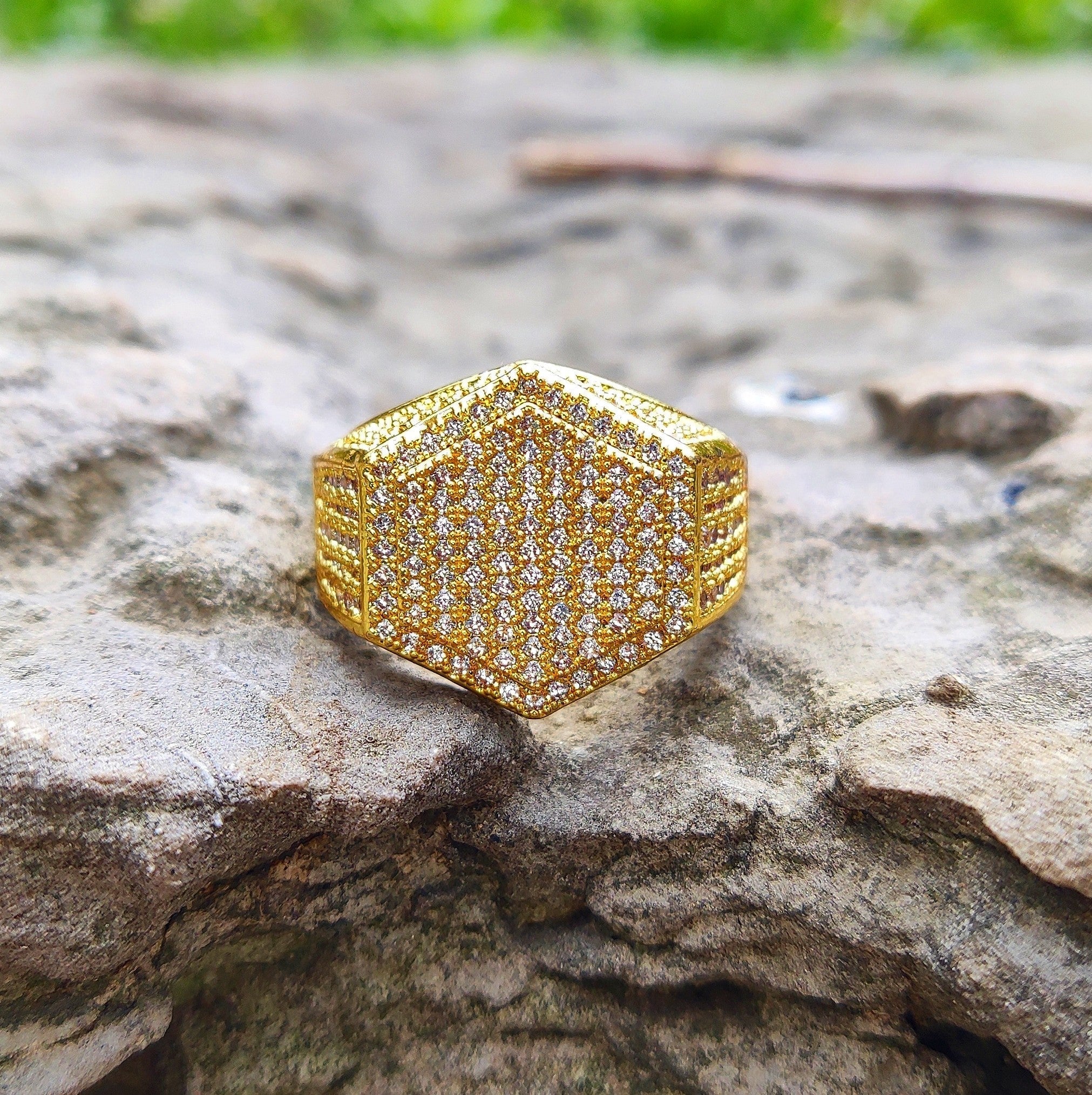 18K Gold Diamond Hexagon Ring - Drip Culture Jewelry