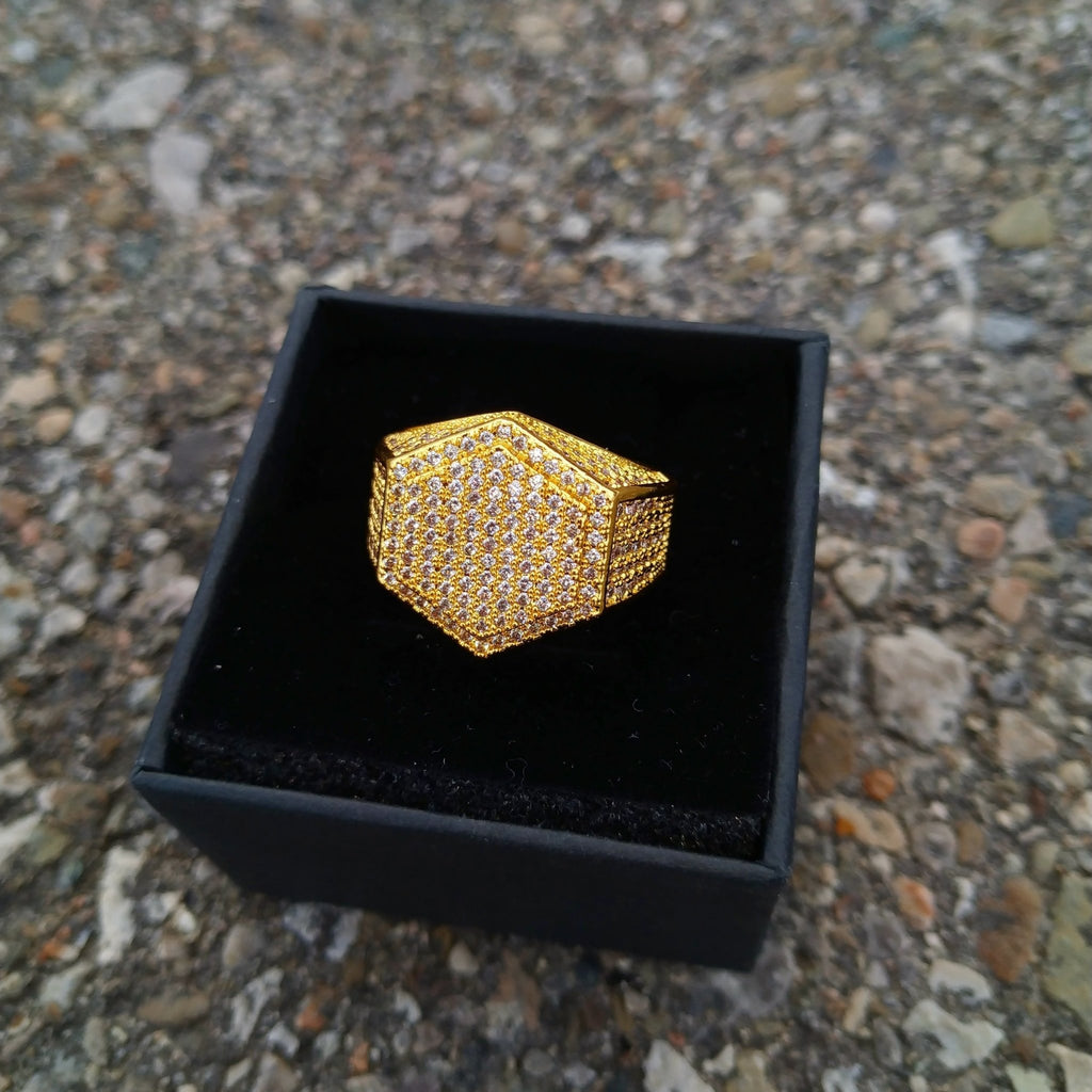 18K Gold Diamond Hexagon Ring - Drip Culture Jewelry