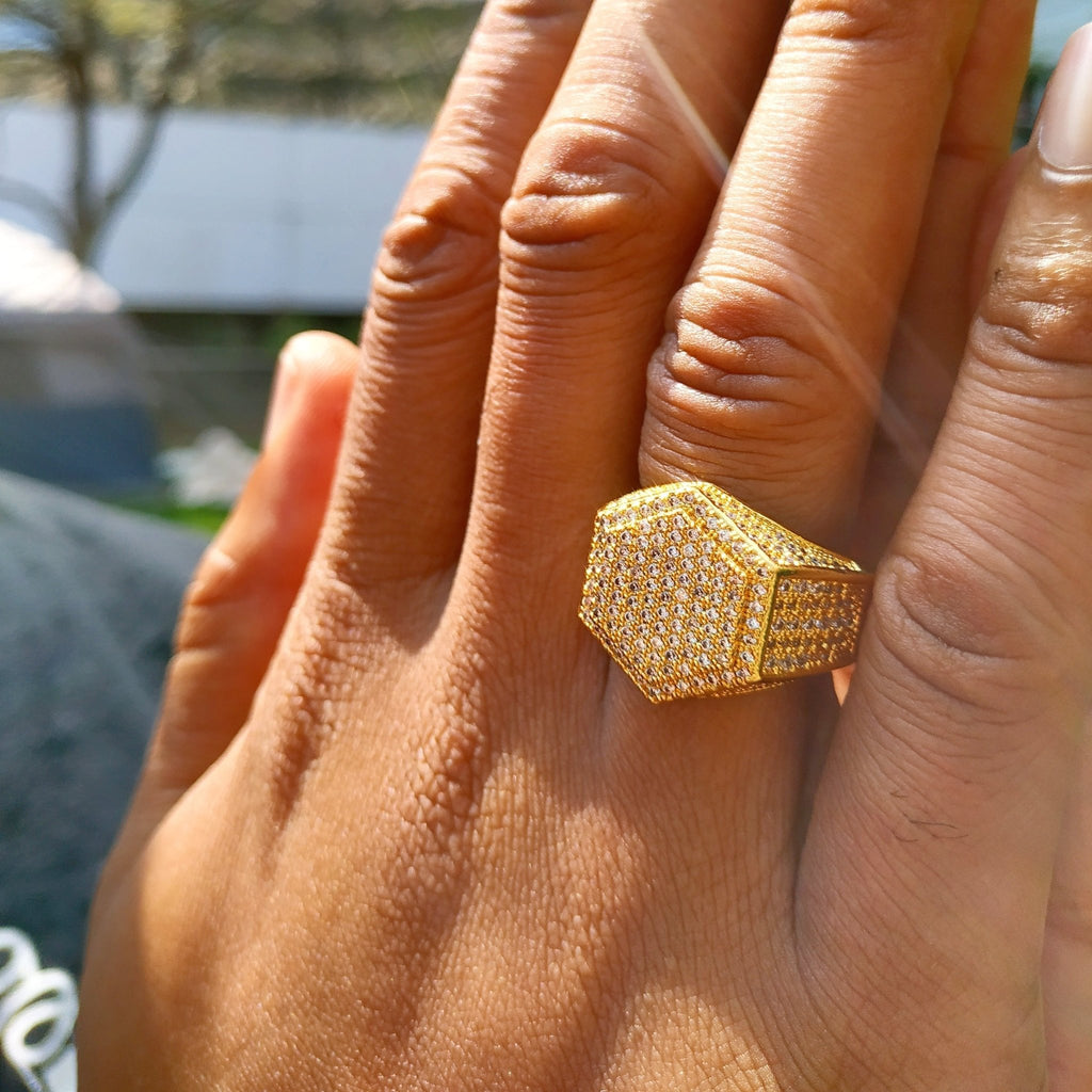 18K Gold Diamond Hexagon Ring - Drip Culture Jewelry