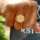 18K Gold Diamond Hexagon Ring - Drip Culture Jewelry