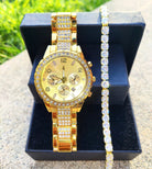 18k Gold Diamond Icy Watch Set - Drip Culture Jewelry