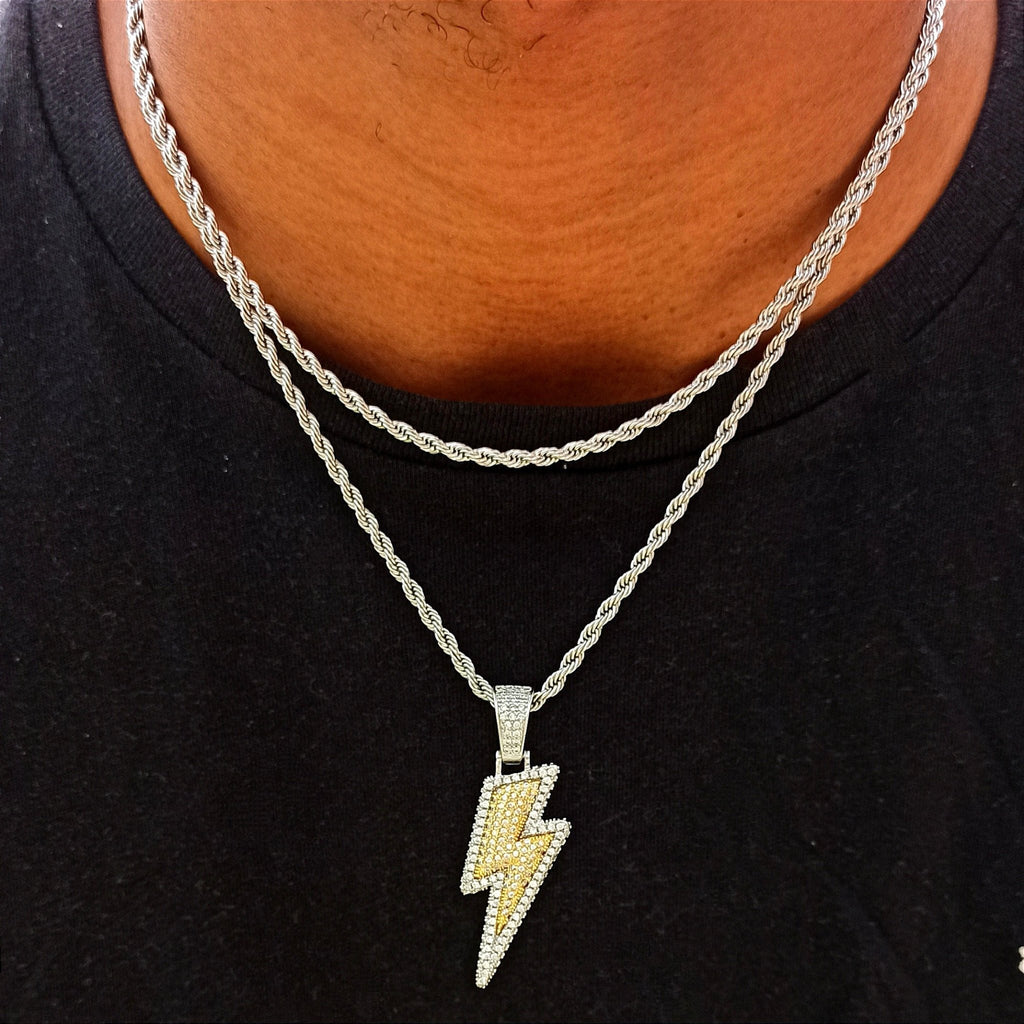 18k Gold Diamond Lightning Bolt Pendant Set ( 3 Pieces ) - Drip Culture Jewelry