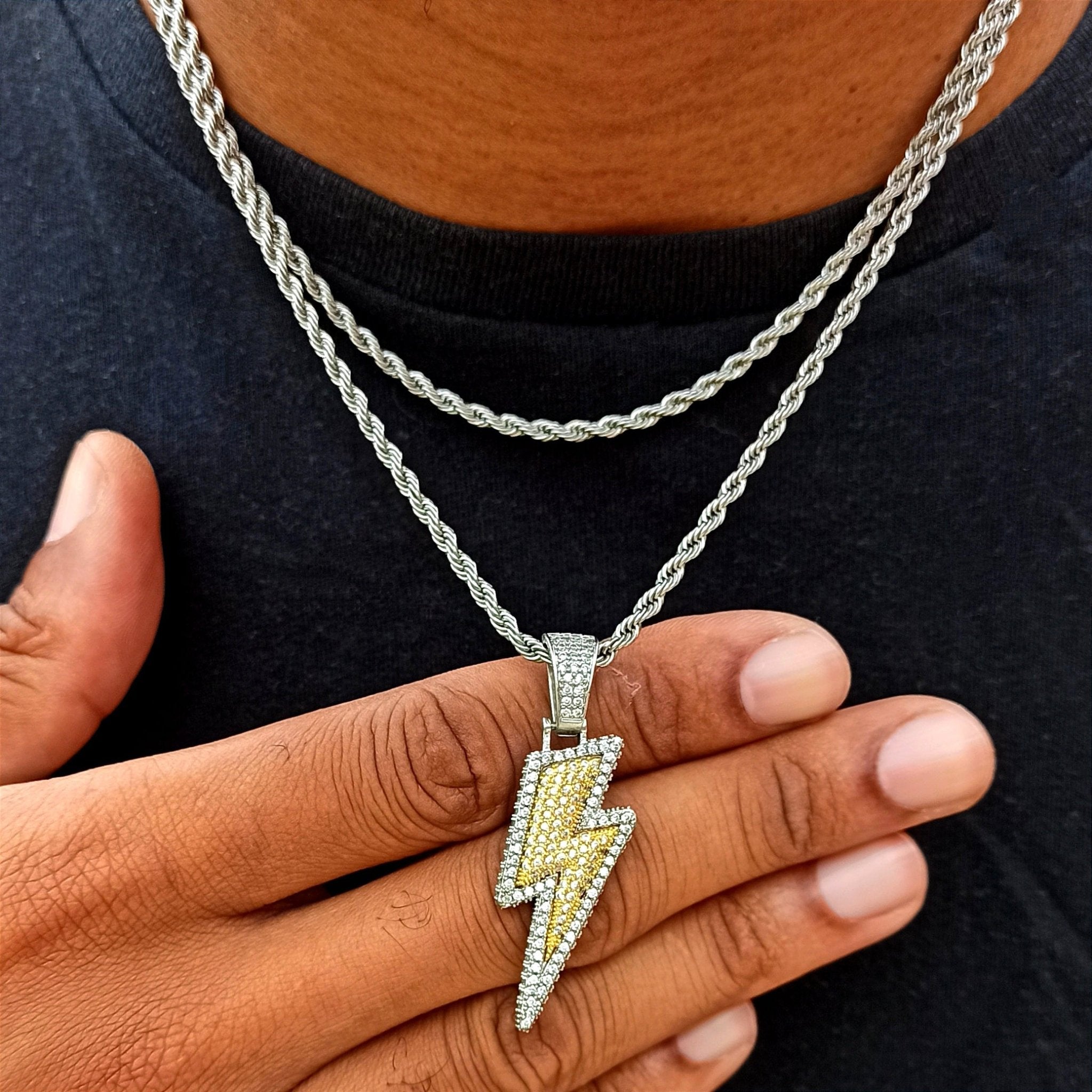 18k Gold Diamond Lightning Bolt Pendant Set ( 3 Pieces ) - Drip Culture Jewelry