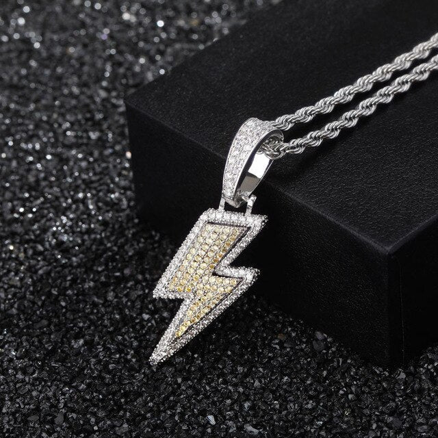 18k Gold Diamond Lightning Bolt Pendant Set ( 3 Pieces ) - Drip Culture Jewelry