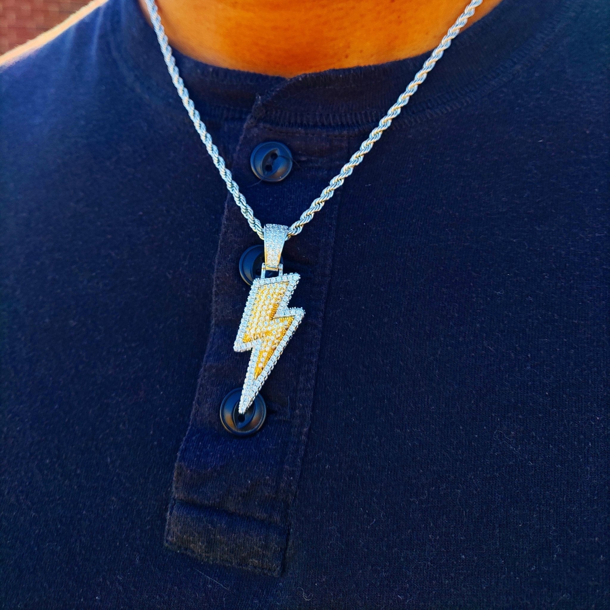 18k Gold Diamond Lightning Bolt Pendant Set ( 3 Pieces ) - Drip Culture Jewelry