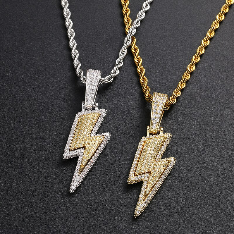 18k Gold Diamond Lightning Bolt Pendant Set ( 3 Pieces ) - Drip Culture Jewelry
