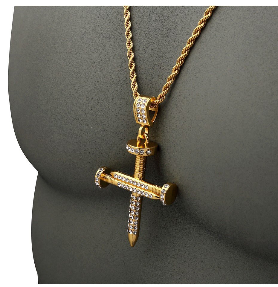 18k Gold Diamond Nail Cross - Drip Culture Jewelry