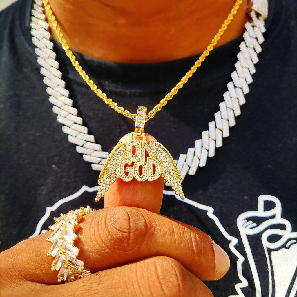18K Gold Diamond On God Angel Wings - Drip Culture Jewelry