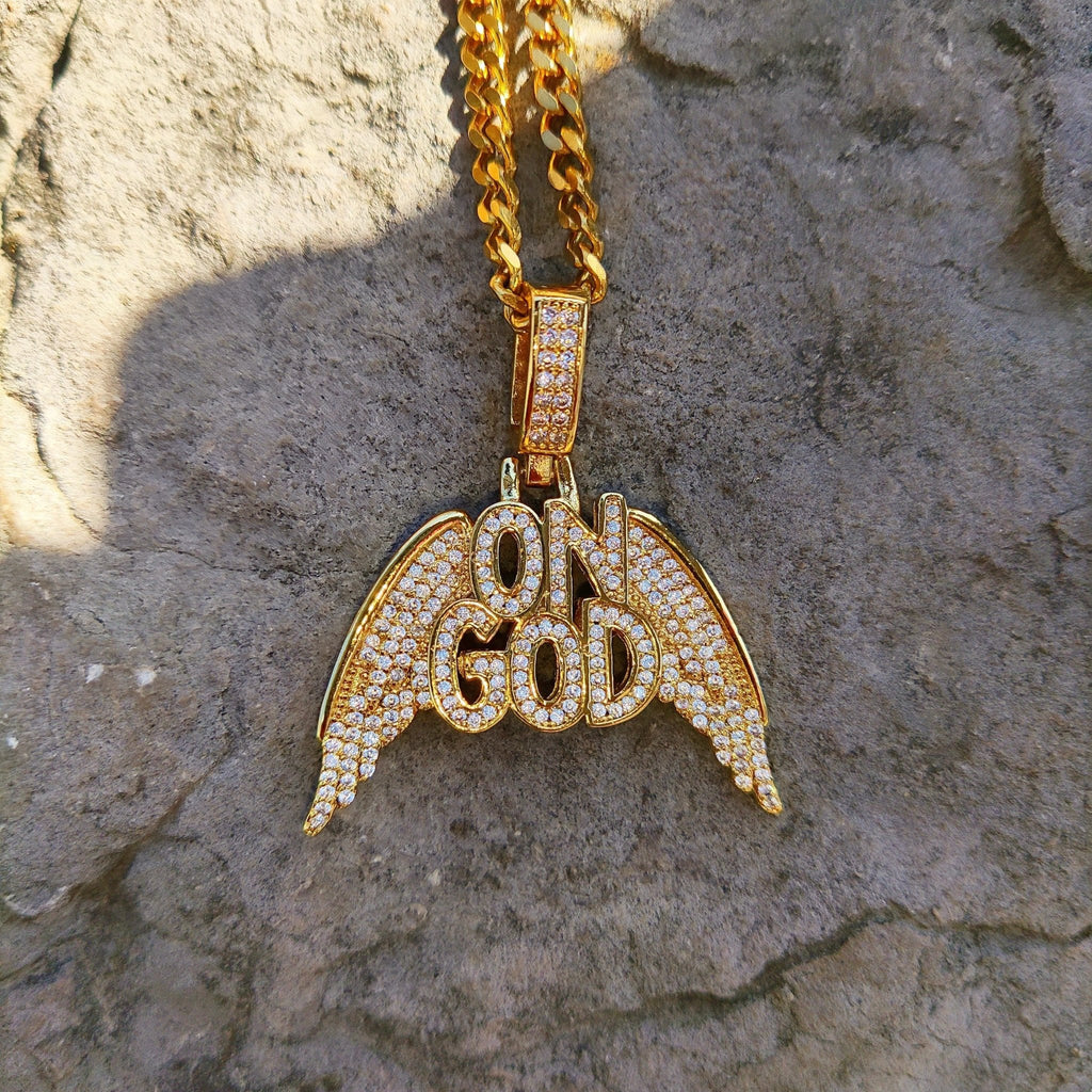 18K Gold Diamond On God Angel Wings - Drip Culture Jewelry