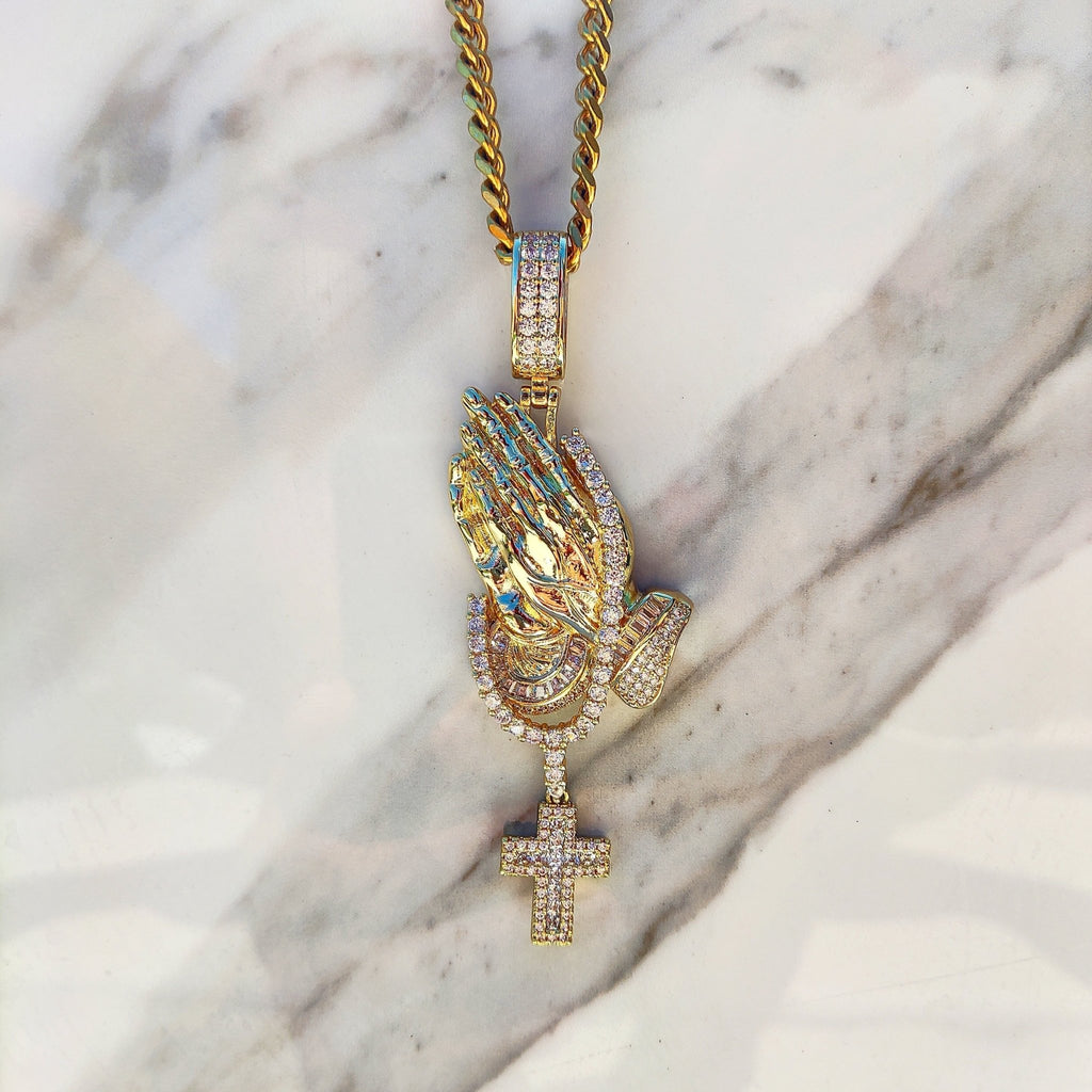 18K Gold Diamond Prayer Hands - Drip Culture Jewelry