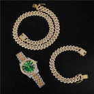 18k Gold Diamond Prong Cuban Link Watch Set (3 Pieces) - Drip Culture Jewelry