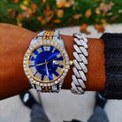 18k Gold Diamond Prong Cuban Link Watch Set (3 Pieces) - Drip Culture Jewelry