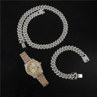 18k Gold Diamond Prong Cuban Link Watch Set (3 Pieces) - Drip Culture Jewelry