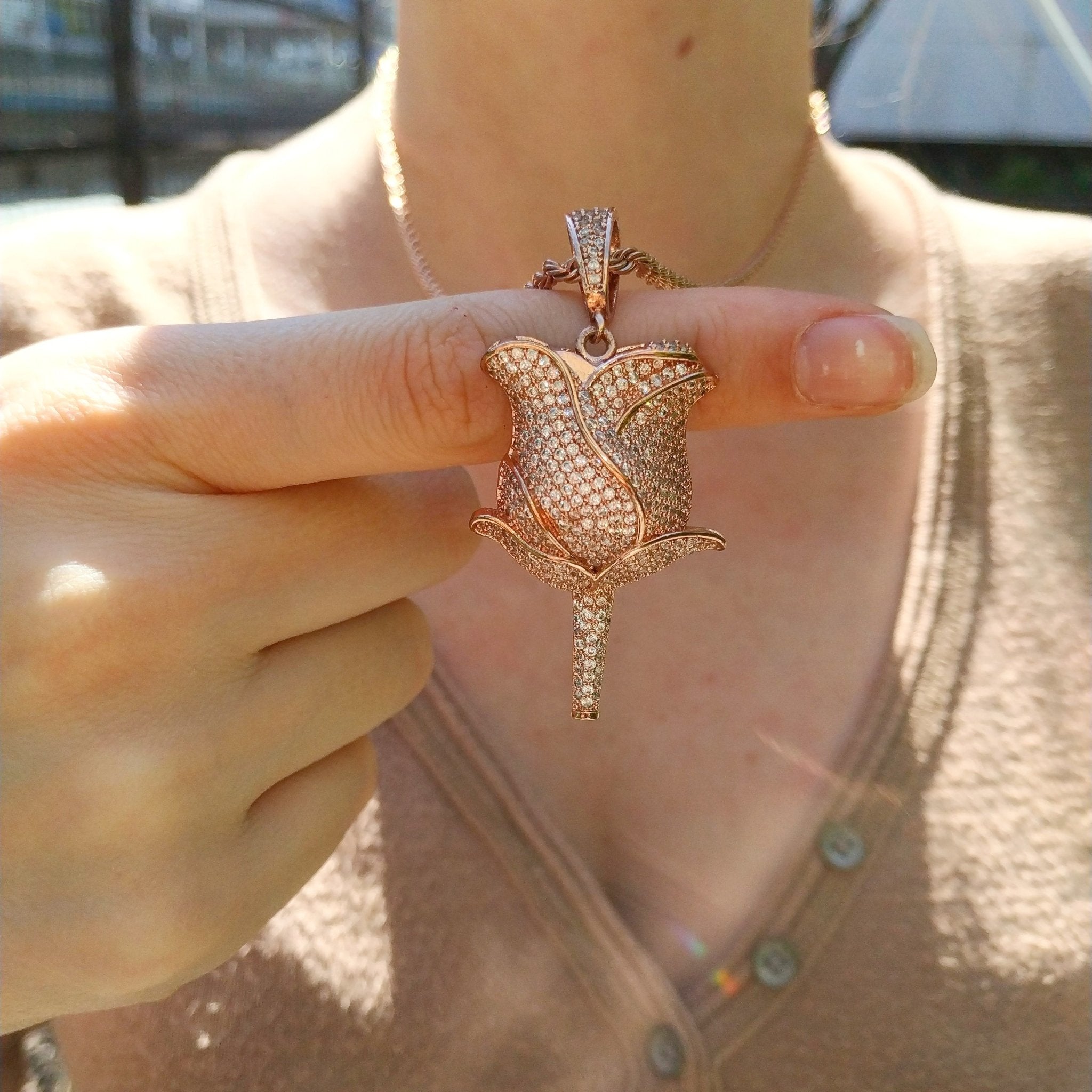 18K Gold Diamond Rose - Drip Culture Jewelry