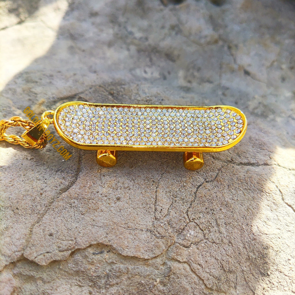 18K Gold Diamond Skateboard - Drip Culture Jewelry