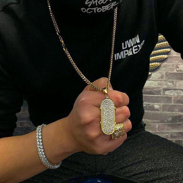 18K Gold Diamond Skateboard - Drip Culture Jewelry