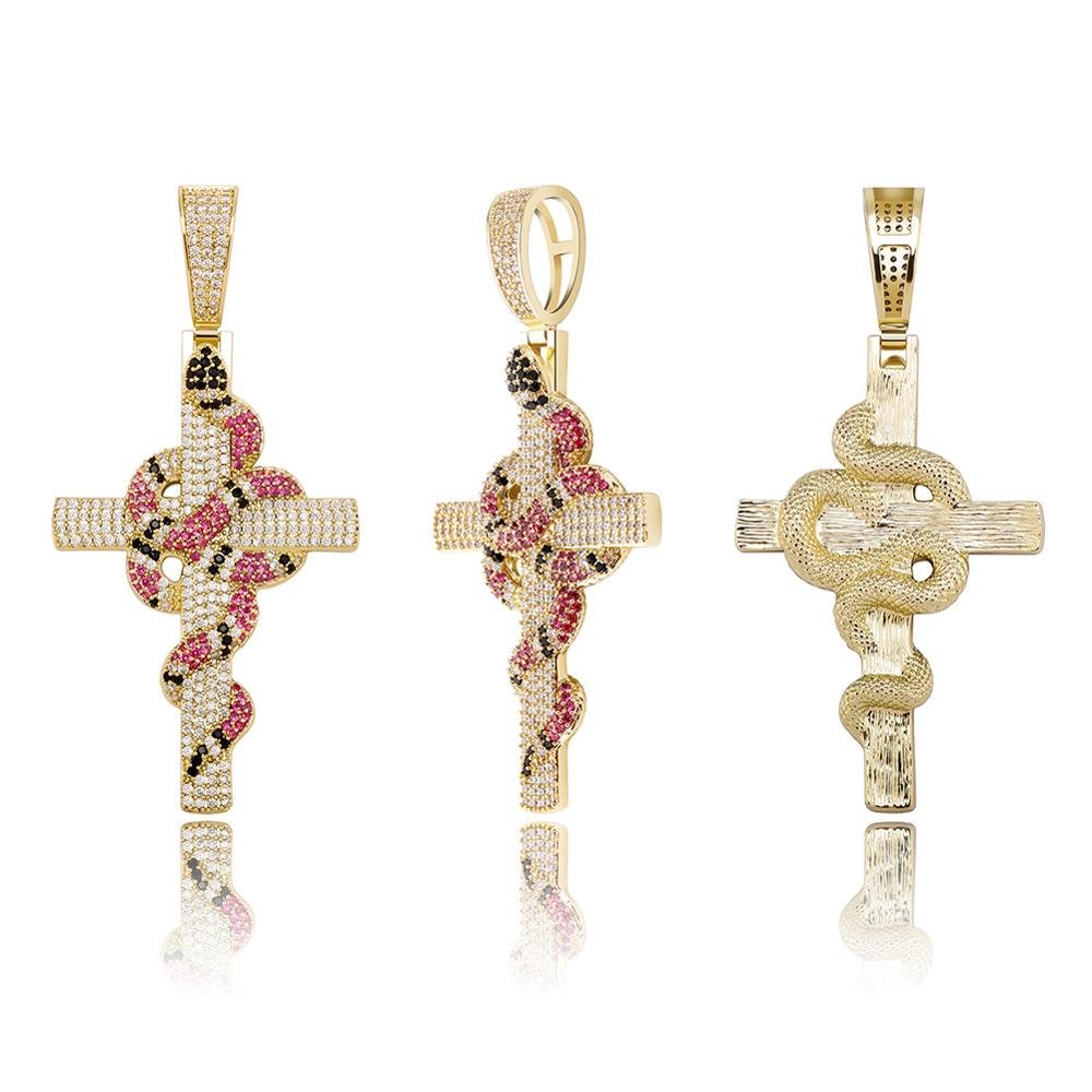 18K Gold Diamond Snake Cross - Drip Culture Jewelry