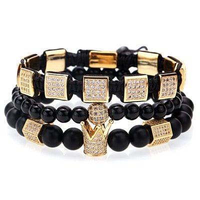 18K Gold Diamond Square Bracelet Set (3 Pieces) - Drip Culture Jewelry