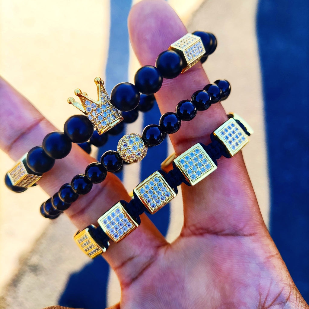 18K Gold Diamond Square Bracelet Set (3 Pieces) - Drip Culture Jewelry