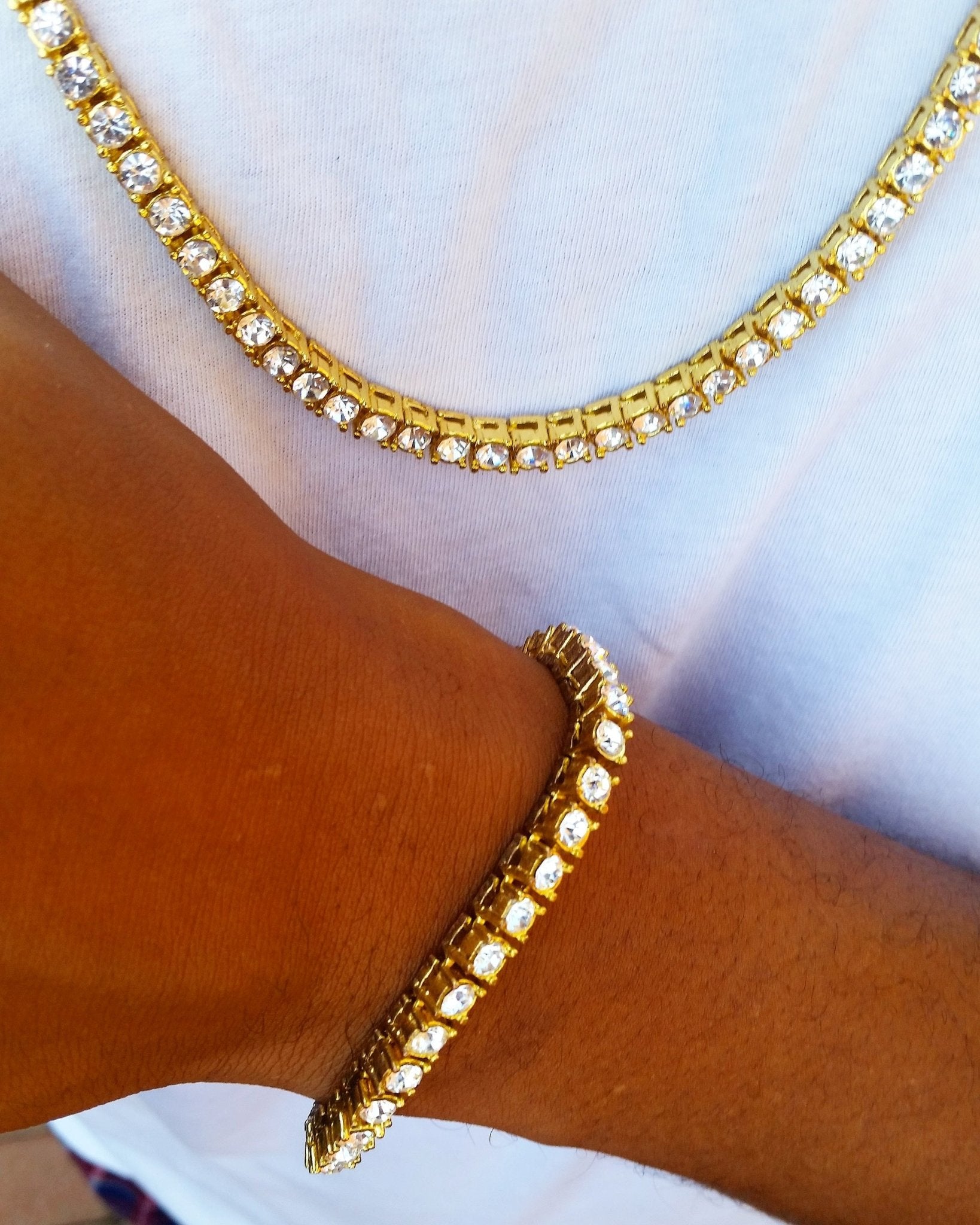 18K Gold Diamond Tennis Chain Bracelet Set ( 2 Pieces ) - Drip Culture Jewelry