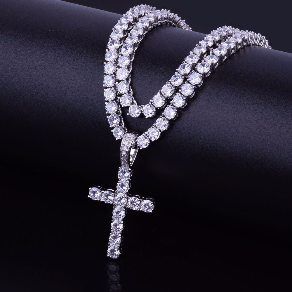 18K Gold Diamond Tennis Cross Set - Drip Culture Jewelry