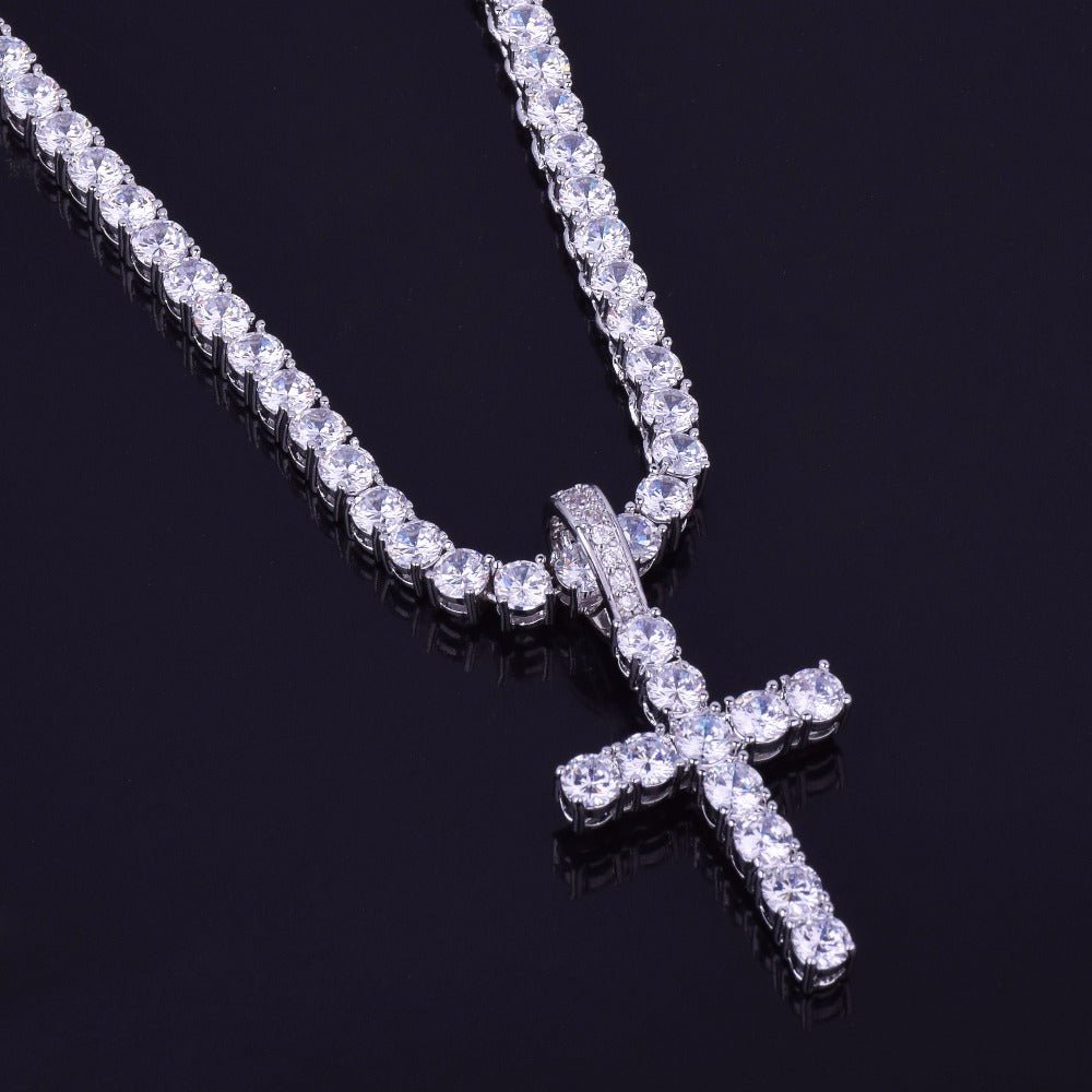 18K Gold Diamond Tennis Cross Set - Drip Culture Jewelry