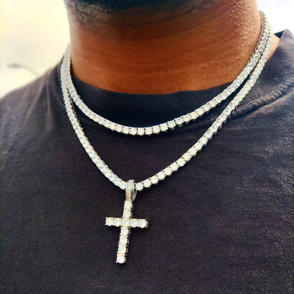 18K Gold Diamond Tennis Cross Set - Drip Culture Jewelry