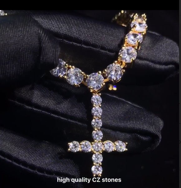 18K Gold Diamond Upside Down Uzi Cross Chain - Drip Culture Jewelry