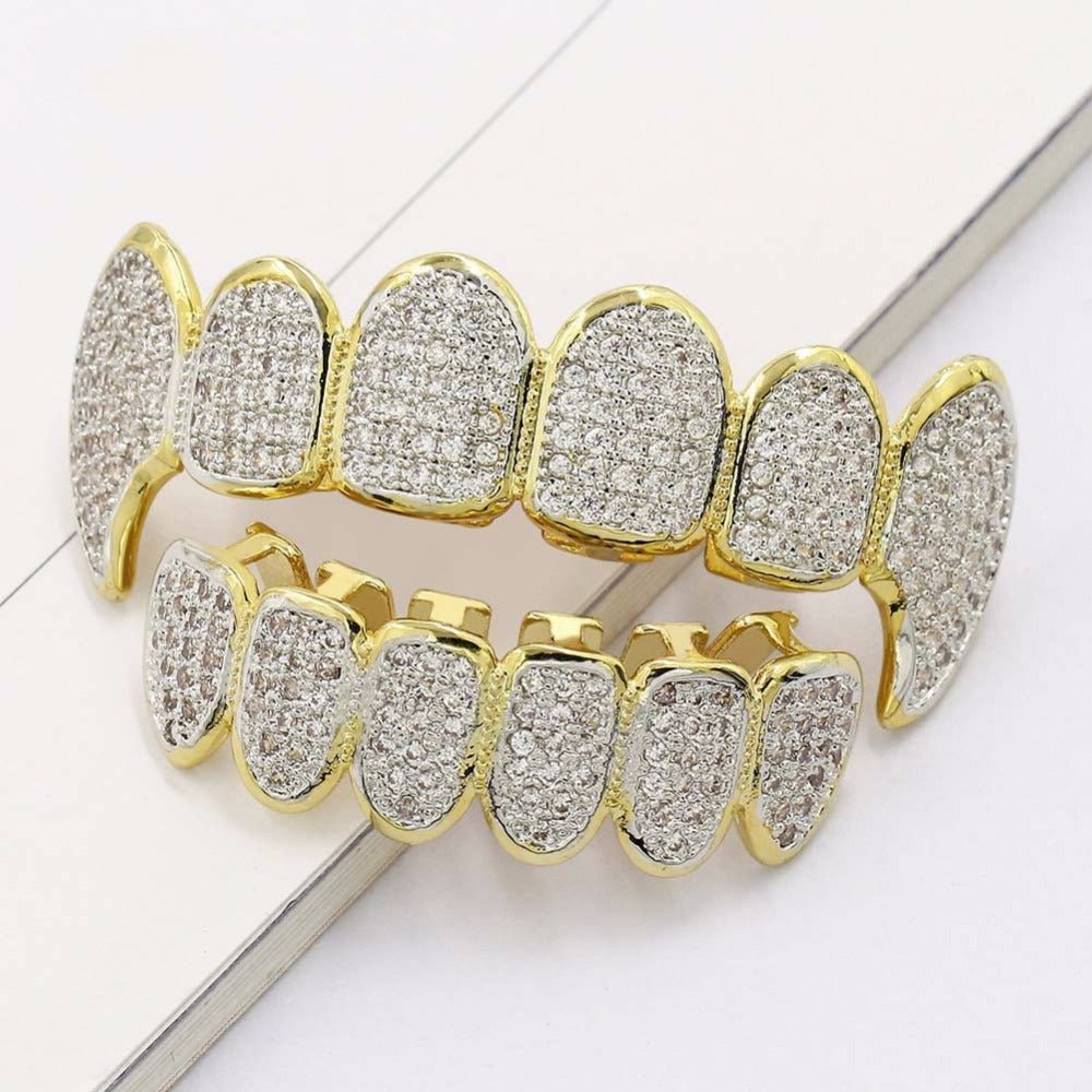 18K Gold Diamond Vampire Grillz - gold fang grillz – Drip Culture Jewelry