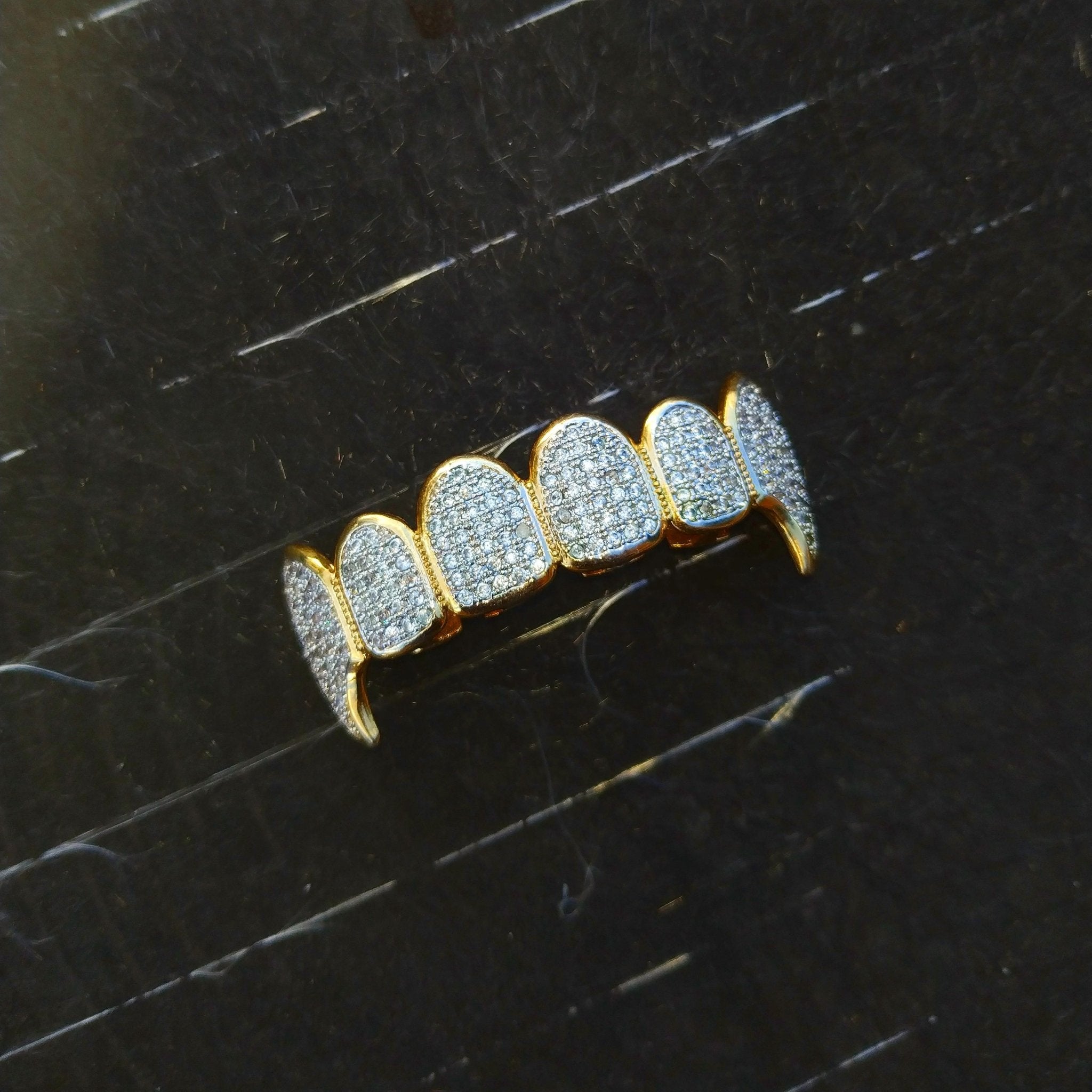 18K Gold Diamond Vampire Grillz - gold fang grillz – Drip Culture Jewelry